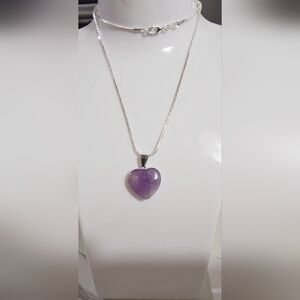 Elegant .925 Silver Pl Necklace with Amethyst Purple Heart Pendant Item 004